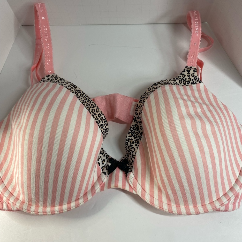 Victoria Secret Underwire Bra Lined Perfect 38C Pink White Stripe